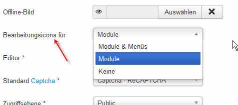 Joomla3-Konfiguration Modul- und Menübearbeitung im Frontend aktivieren. Die Einstellung heißt mittlerweile "Inline-Bearbeitung"